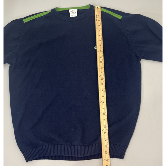 Lacoste Knit Cotton Sweater Mens 7 XL Navy Green Stripe Logo Pullover Jumper - Picture 5 of 9